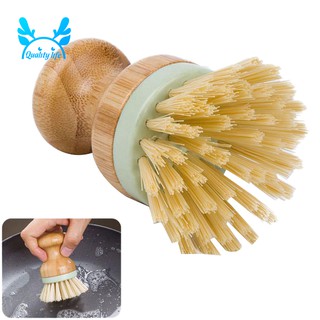 For Kitchen Cleaning Brush Wooden Handle Round Dish Scrubber