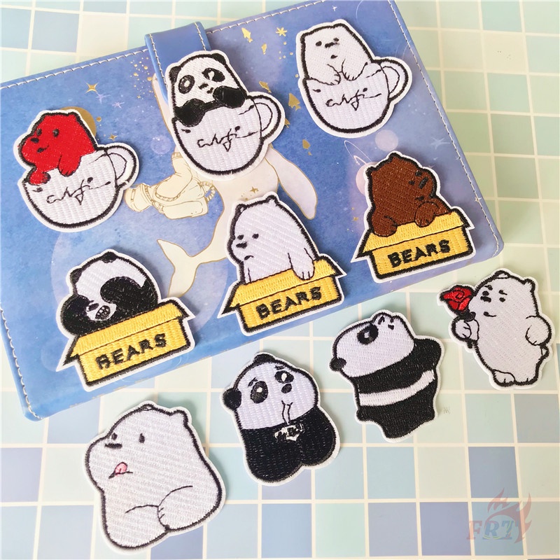 ♚ Miếng Dán Ủi Quần Áo Hình we bare bears Hoạt Hình ♚ 1 Huy Hiệu Cài Áo Hình Gấu Trúc Băng Giá
