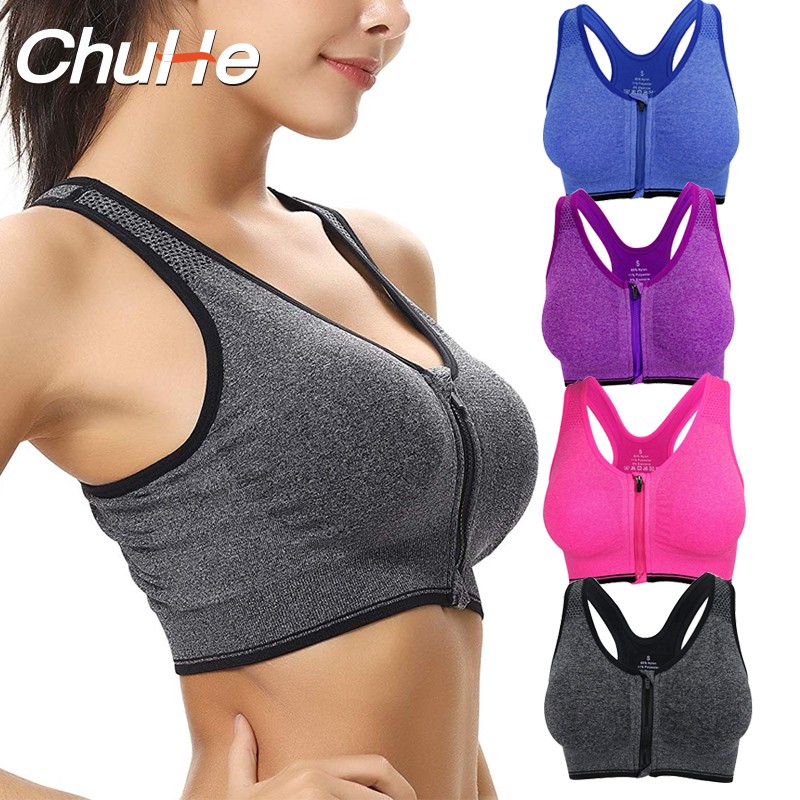 Women Front Builtup Zips Sport Bra Comfortable Training Fitness High Impact Support for Yoga Gym Workout Tank Top