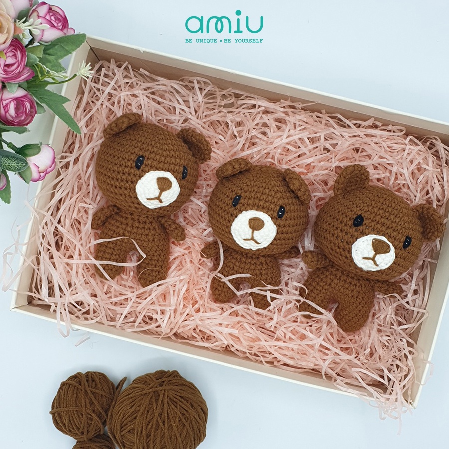Gấu bông handmade làm từ len - Gấu Brown Little, quà tặng thú nhồi bông - móc khóa gấu dễ thương - SP000319