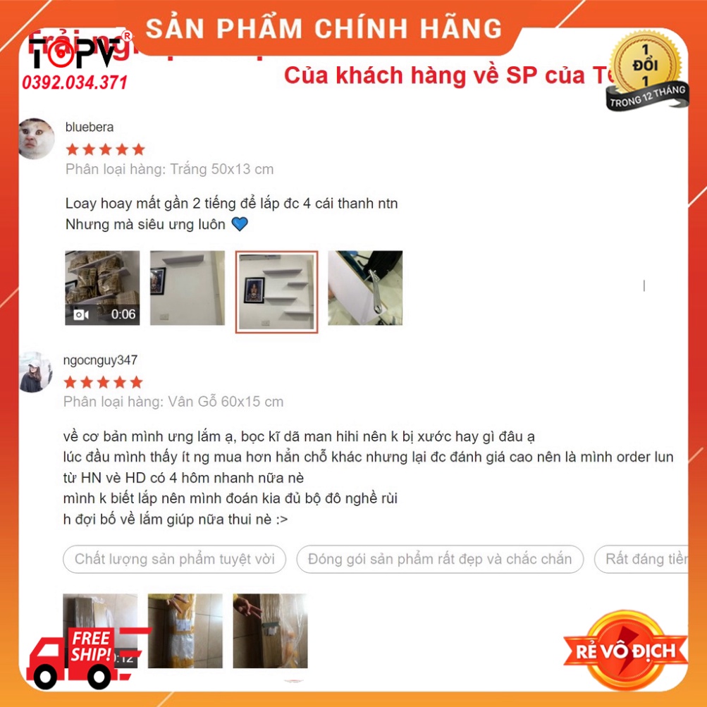 Kệ gỗ trang trí treo tường TopV decor bằng thanh gỗ ngang gắn tường mini phòng khách phòng ngủ TopVHCM