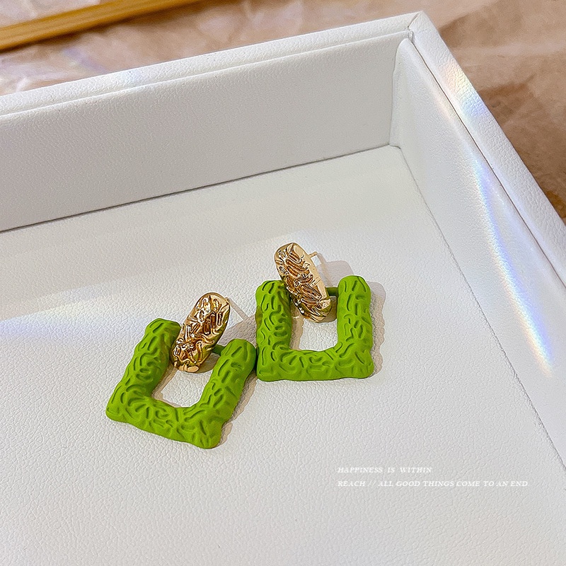 Bông Tai Hình Học Dạng Xếp Màu Xanh Lá Bạc 925 Phong Cách Mori Thời Trang Cho Nữ F885