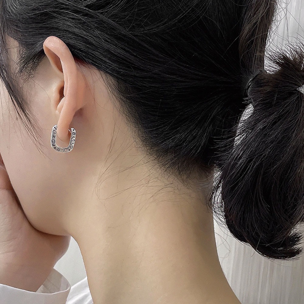 Khuyên Tai Bạc In Họa Tiết Graffiti Thời Trang Cho Nữ