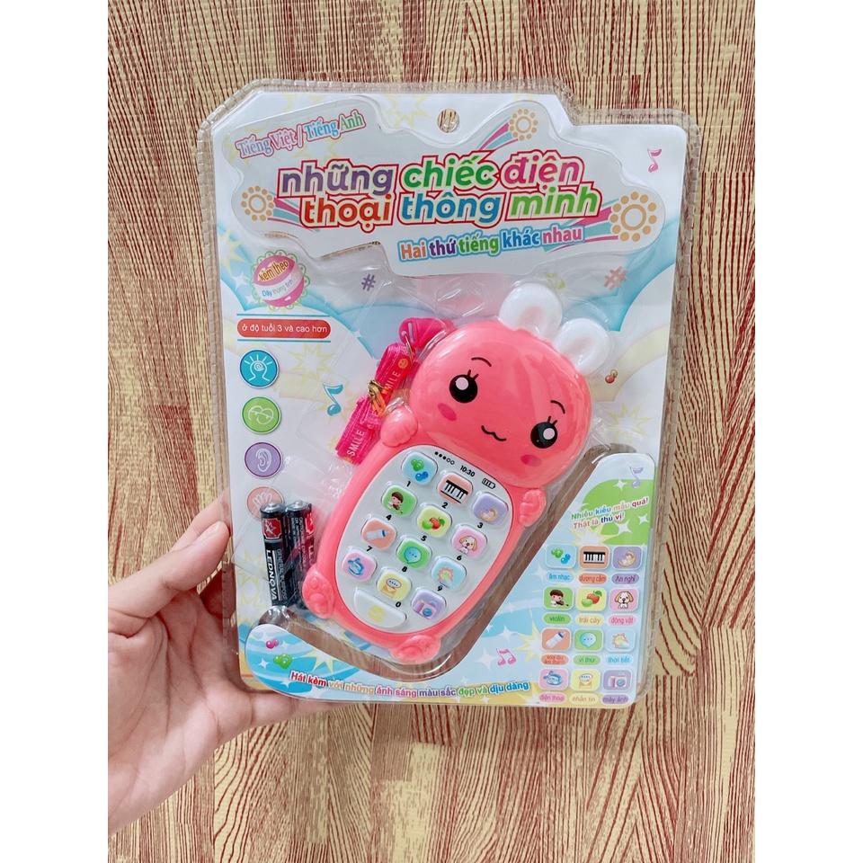 (TẶNG DÂY ĐEO) Điện thoại smartphone đồ chơi thông minh 2 ngôn ngữ Việt - Anh /  Trung - Anh cho bé từ 1 tuổi
