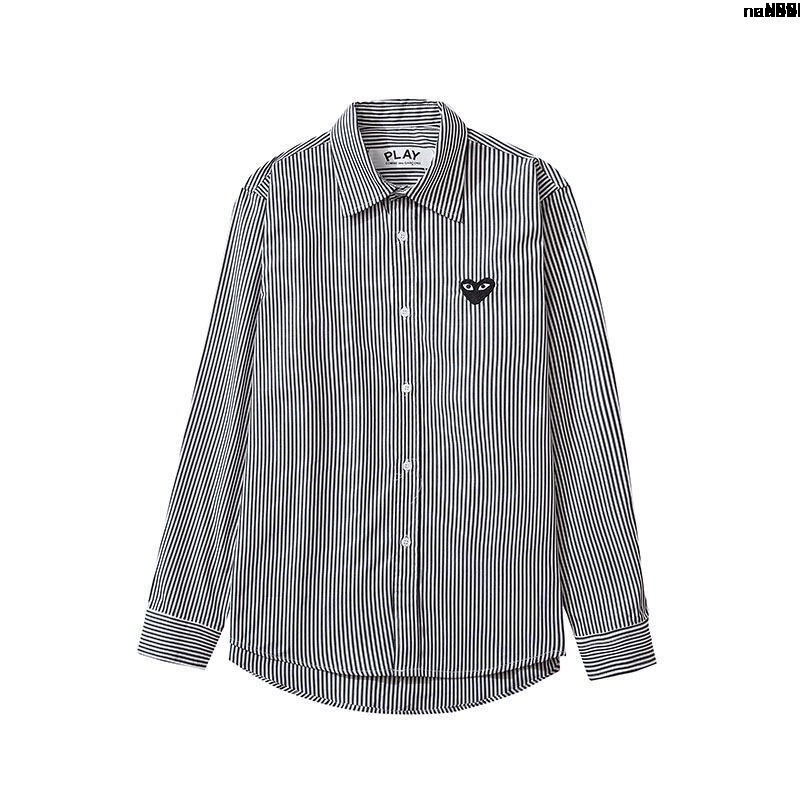 Áo Sơ Mi Cặp Đôi Dáng Dài Tay Áo Trái Tim Đỏ Mặc Trong Ngày Của Kuro cdg Cho Nam Và Nữ Dòng rei Kawaii; Sọc <