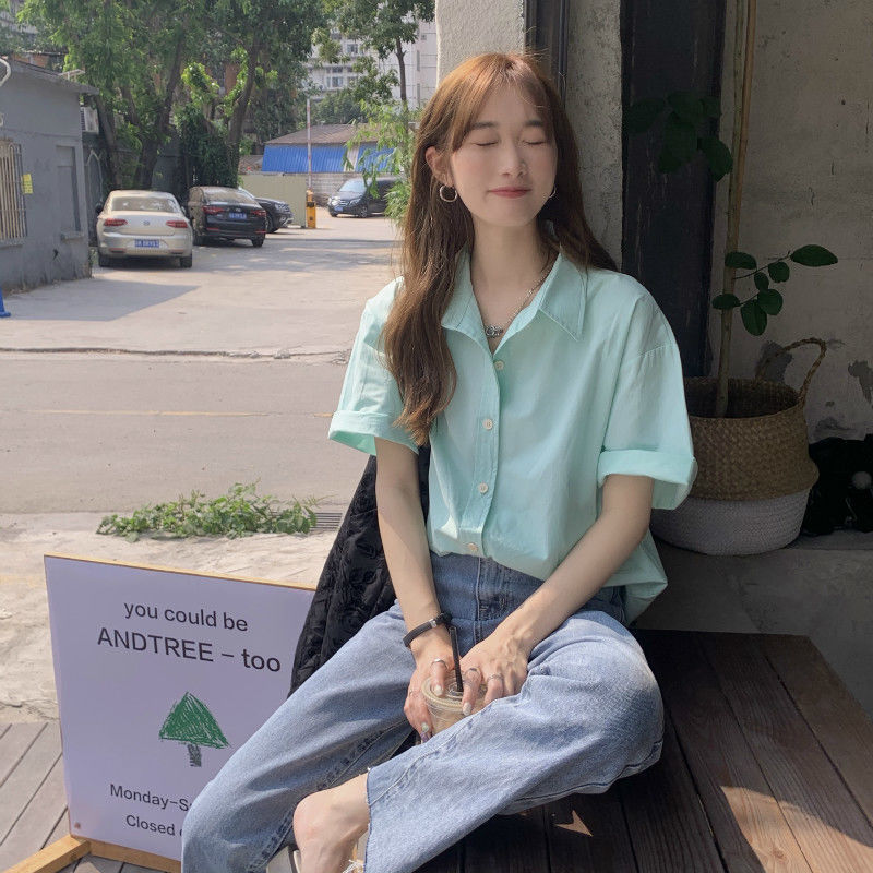 Áo Sơ Mi Tay Ngắn Có Cổ Phong Cách Retro Dành Cho Nữ