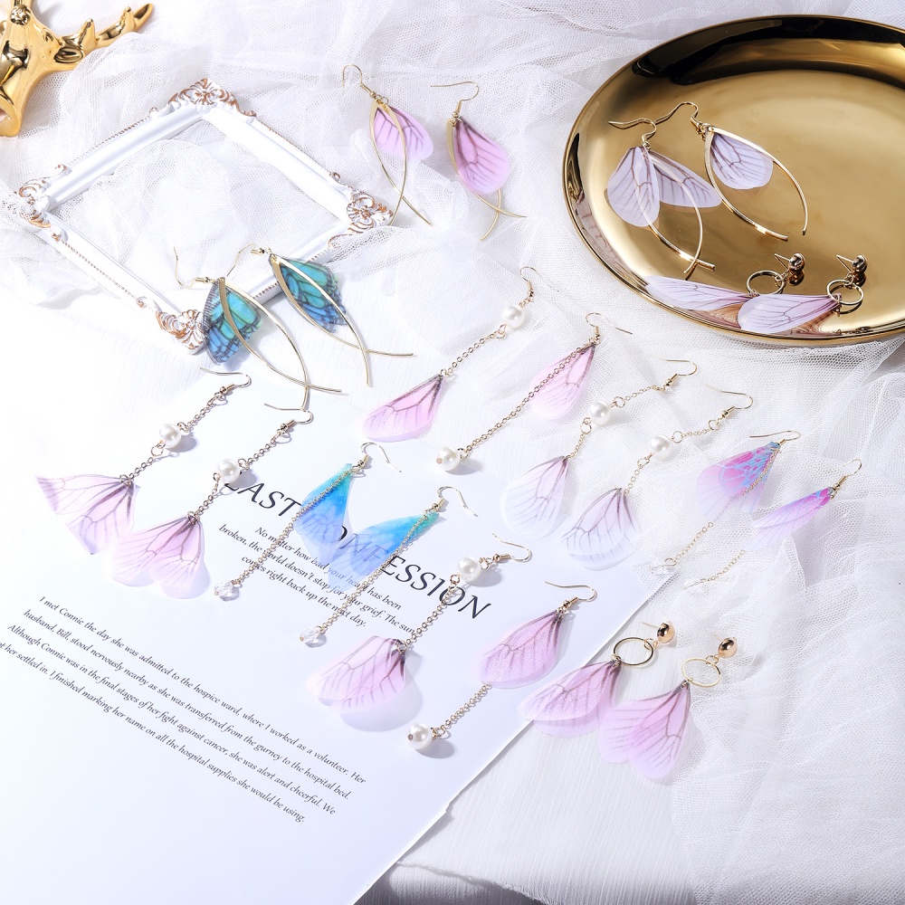 1 Đôi Bông Tai Dáng Dài Hình Cánh Bướm Phong Cách Hàn Quốc Cổ Điển