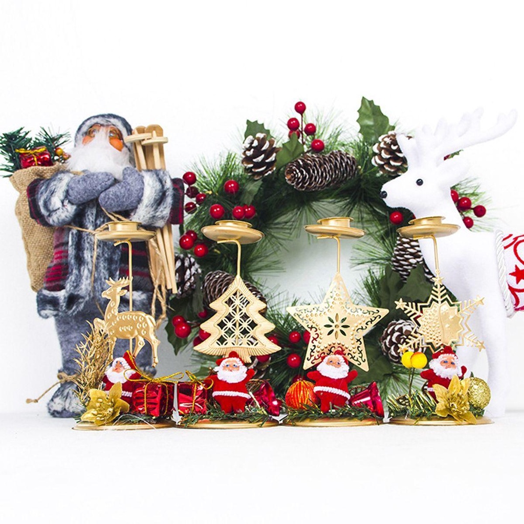 Giá Đỡ Nến Hình Ông Già Noel / Bông Tuyết Bằng Kim Loại Để Bàn Trang Trí