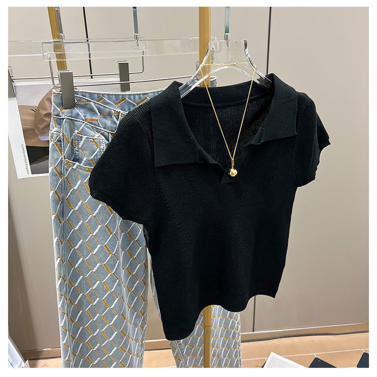 Áo Dệt Kim Khoét Lỗ Màu Sắc Trơn Phong Cách Âu Mỹ Cho Nữ