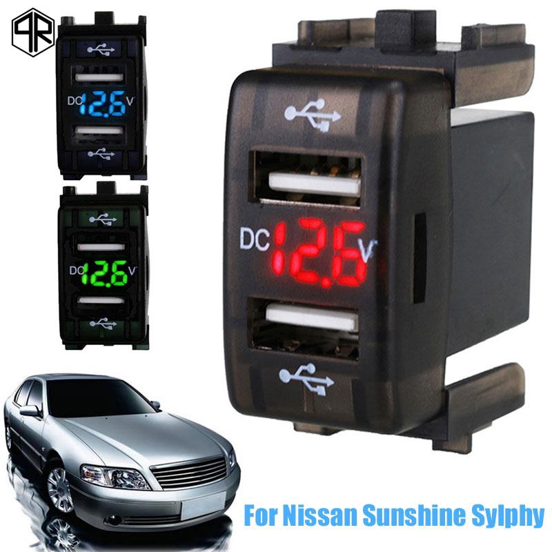 Bộ sạc điện thoại trên xe hơi tích hợp 2 cổng USB DC5V 4.2A và vôn kế hiển thị LED