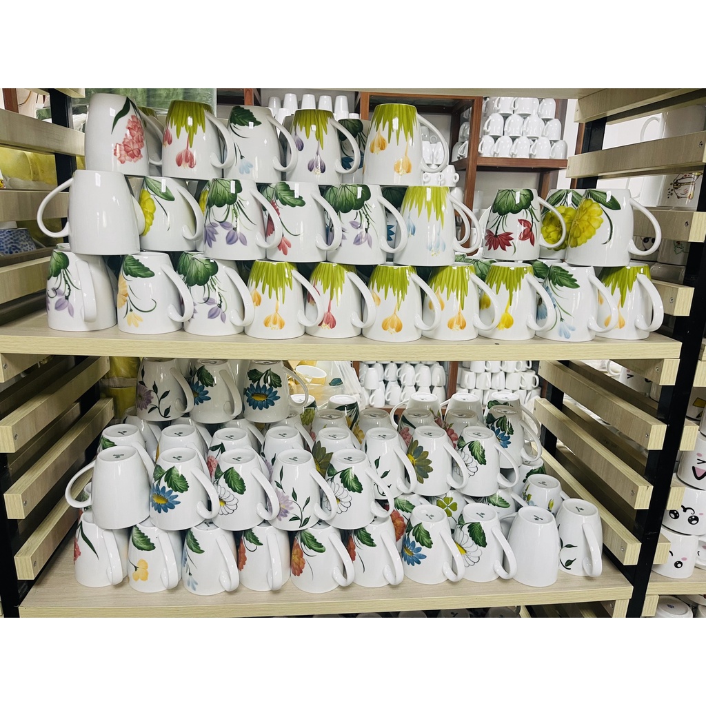 Cốc uống nước decor Cốc sứ, Ly sứ Cute, Gốm sứ Bát Tràng hàng vẽ tay 400ml
