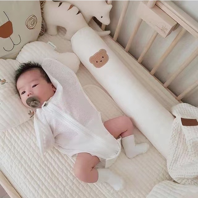 Gối cotton chống va chạm thêu hình gấu phong cách Hàn Quốc cho trẻ sơ sinh