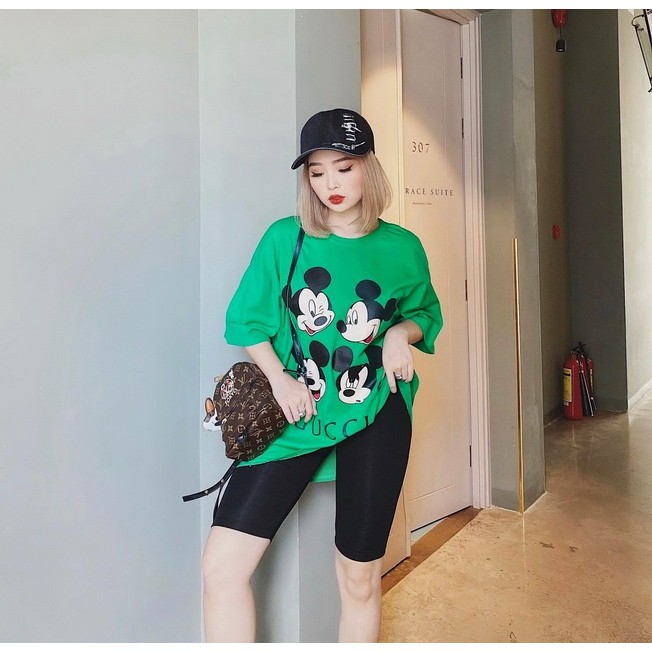 Set thun quần lửng ngố phối áo thun in nhiệt form rộng dưới 68kg mặc thoải mái