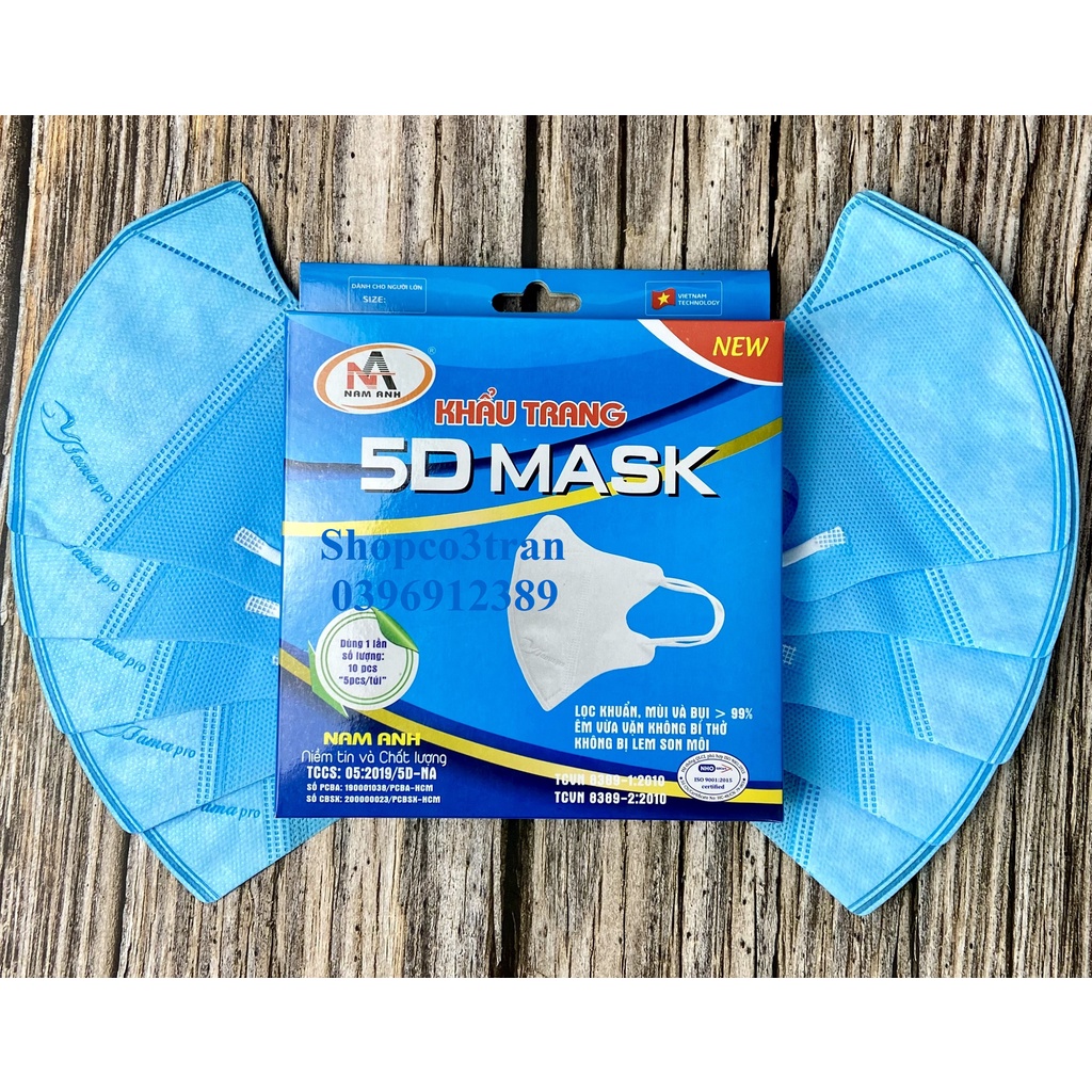Khẩu trang 5D NAM ANH FAMAPRO Kháng Khuẩn 10 cái/ hộp Trắng, Xanh Rêu, Hồng, Xanh Y Tế, Xanh Navy, Xám, Đen