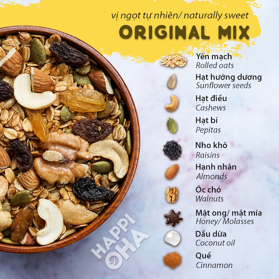 Granola 40g dùng thử/kiểm soát khẩu phần - 7 vị HAPPI OHA | BigBuy360 - bigbuy360.vn