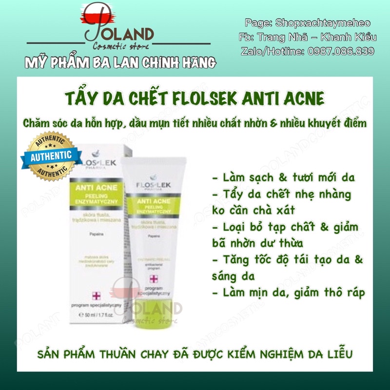 [ĐỦ BILL] Tẩy da chết Floslek Anti Acne Enzyme 50ml