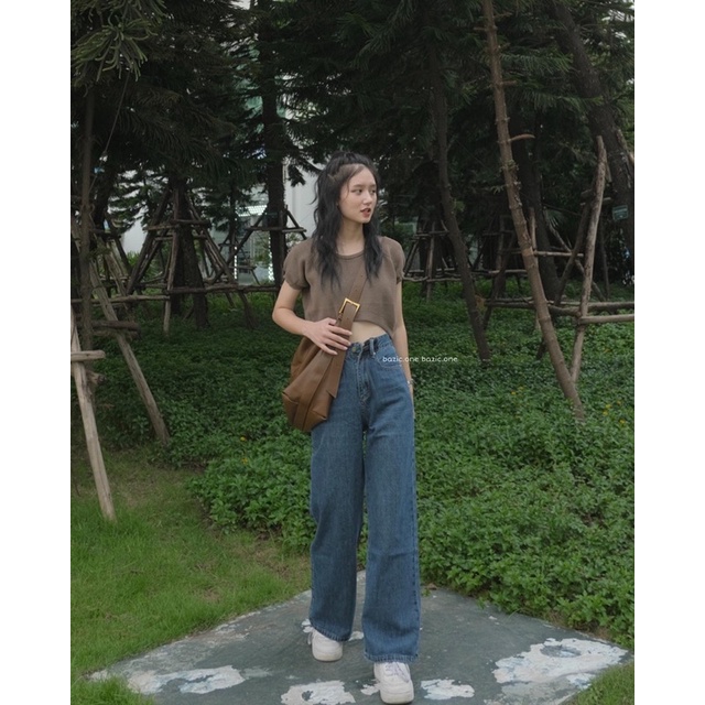 Quần jeans ống rộng dáng dài, quần bò ống suông rộng dài qua mắt cá Bazic one
