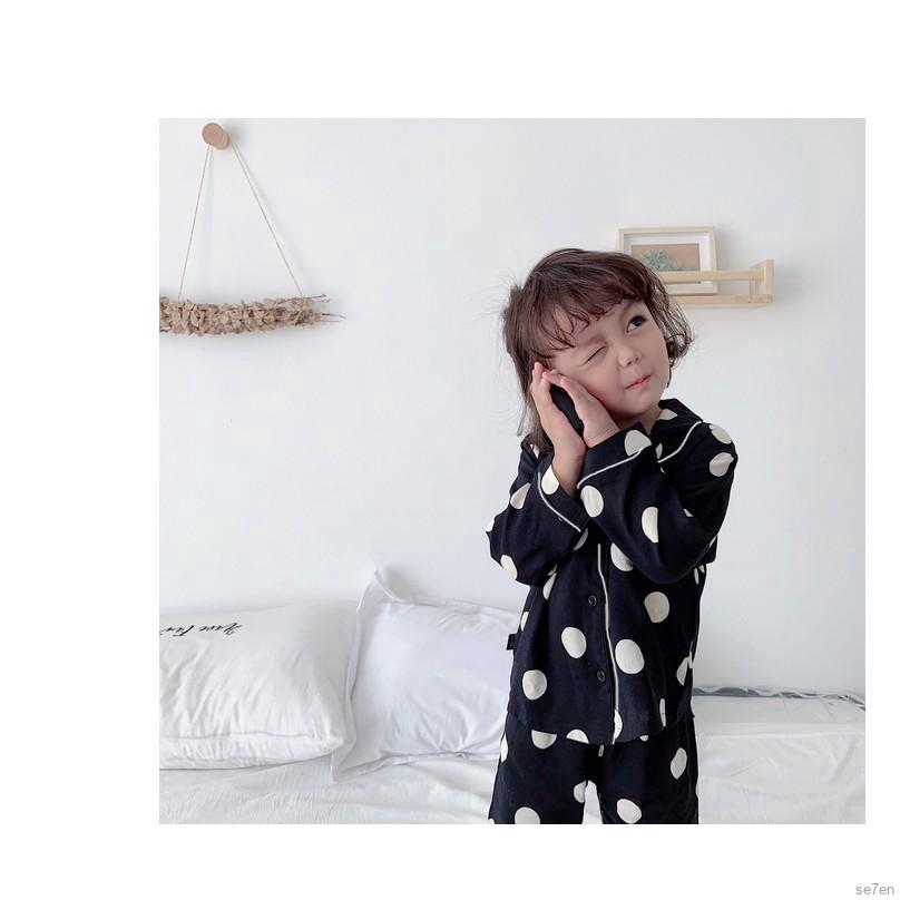 Set Đồ Ngủ Pijama 7 Món Dài Tay Chấm Bi Cho Bé