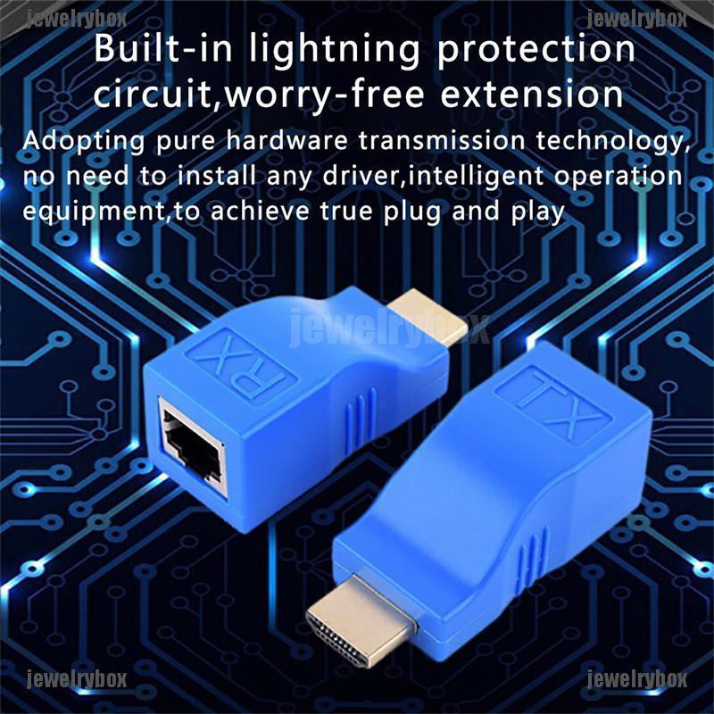 {jewelry box}2pcs 1080P HDMI Extender to RJ45 Over Cat 5e/6 Network LAN Ethernet Adapter Blue | BigBuy360 - bigbuy360.vn
