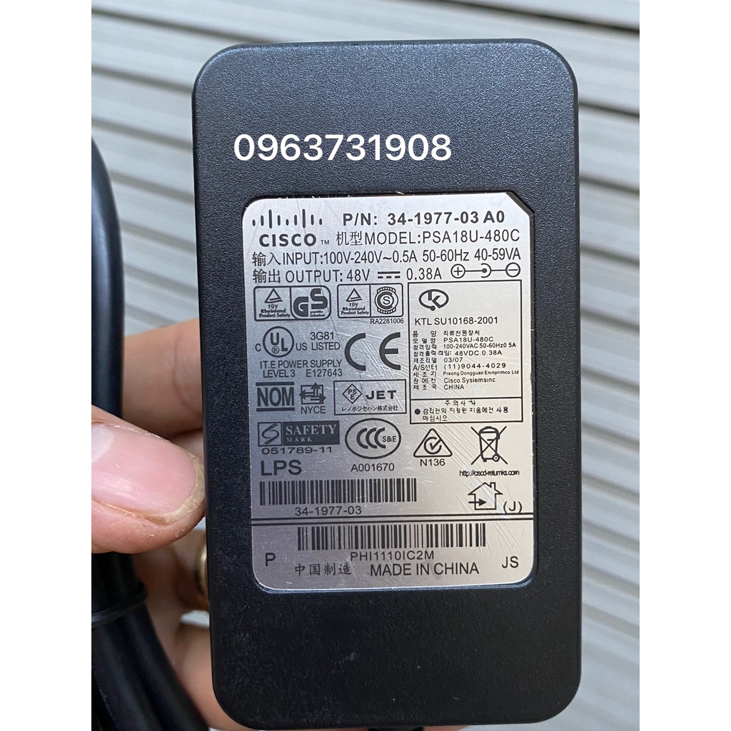 Adapter nguồn điện thoại IP phone Cisco 48V-0.38A hàng cao cấp