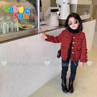 Áo dạ tweed đỏ dành cho bé gái