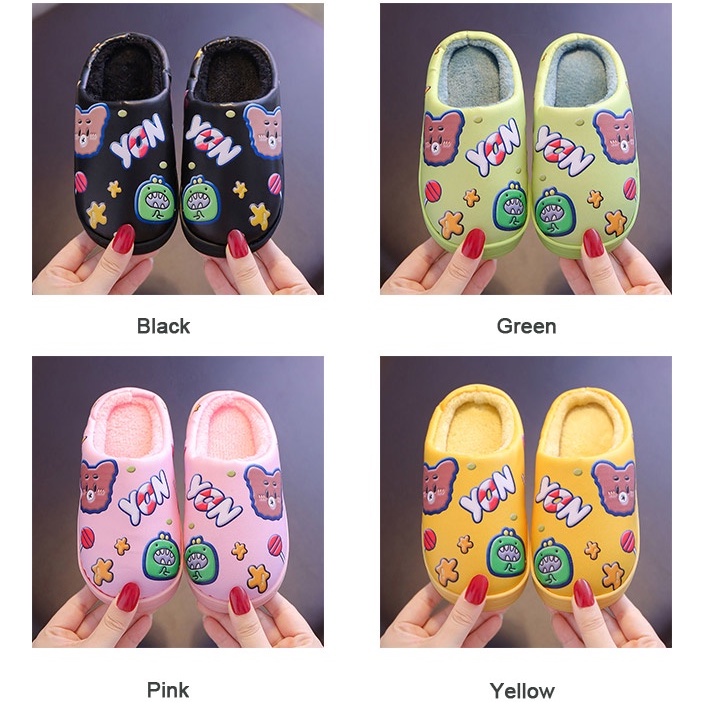 AMILA Dép Đi Trong Nhà Bằng Da PU Lót Cotton Giữ Ấm Chống Trượt Chống Thấm Nước In Hoạt Hình Dễ Thương Cho Bé