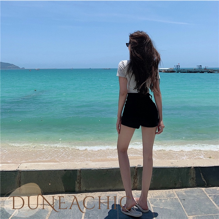 DUNEA Quần Short Denim Lưng Cao Ống Rộng Kiểu Dáng Quyến Rũ Cho Nữ