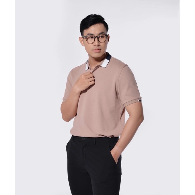 ROUTINE - Áo thun cổ bẻ nam màu White / Adobe Rose cổ áo phối màu form fitted - 10F20POL007 Shop LA STORE