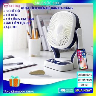 quạt tích điện đa năng ecoking {TẶNG KÈM TAI PHONE},quạt tích hợp 3 chức năng,3 chế độ quạt,2 chế độ đèn,có cổng xạc ĐT