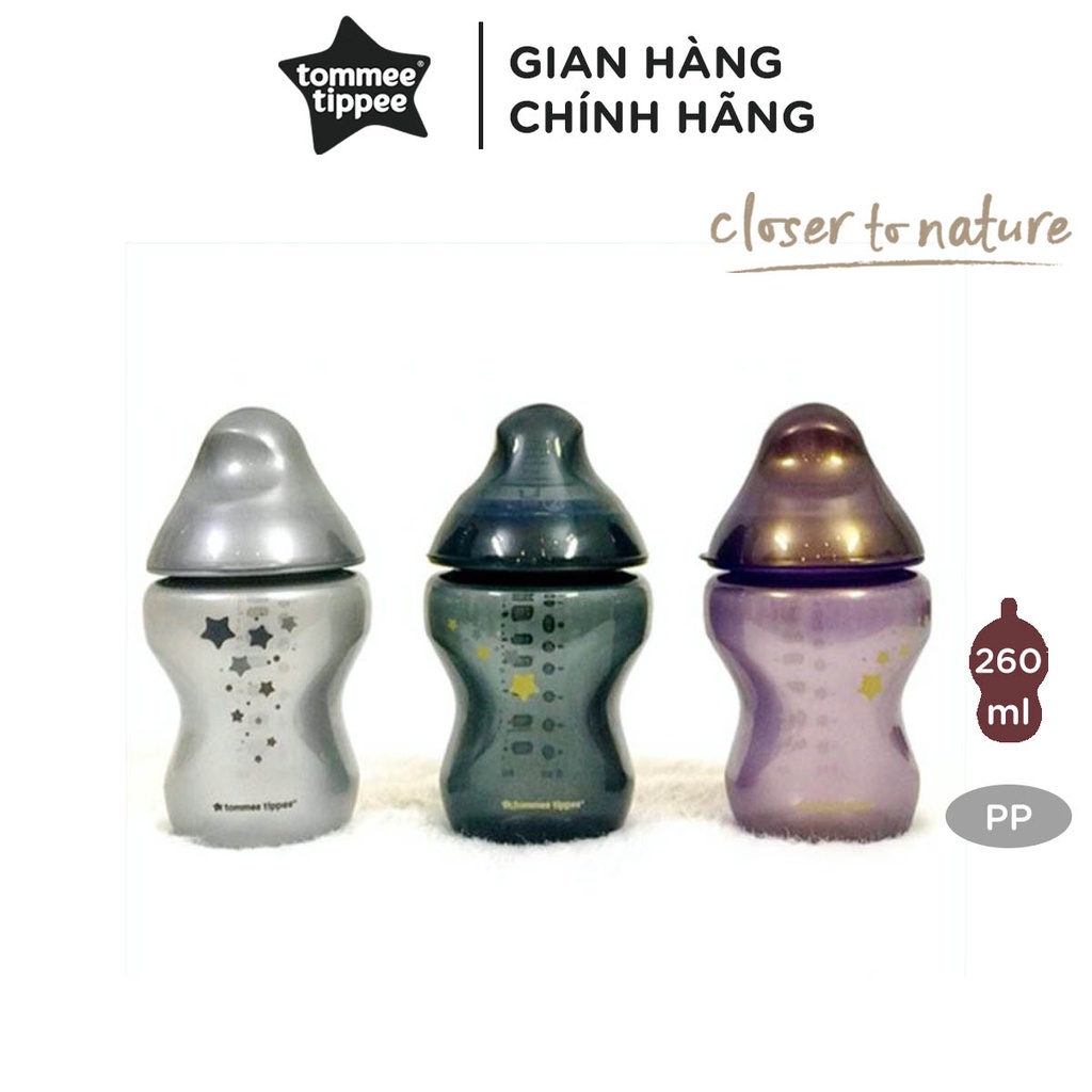 Bộ bình sữa Midnight Skies ty siêu mềm tự nhiên Tommee Tippee Closer to Nature, núm ty đi kèm 3-6 tháng (3 bình x 260ml)