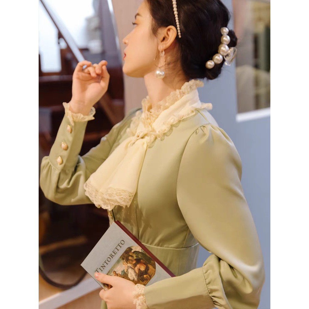 VÁY VINTAGE CỔ NƠ REN CÚC NGỌC,váy xoè nơ cổ,dáng chữ A | BigBuy360 - bigbuy360.vn