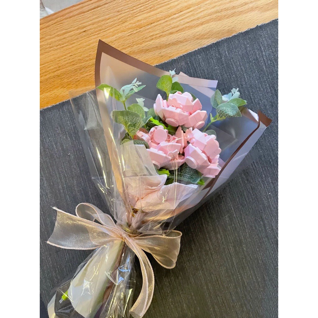 Đồ chơi lắp ráp mô hình bó hoa Hồng phấn,bộ xếp hình khối xây dựng bó hoa-jk2687