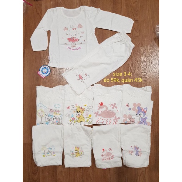 Size bé 10-23kg BỘ DÀI TRẮNG IN BÉ GÁI HELLO B&B hình in áo và quần giao ngẫu nhiên