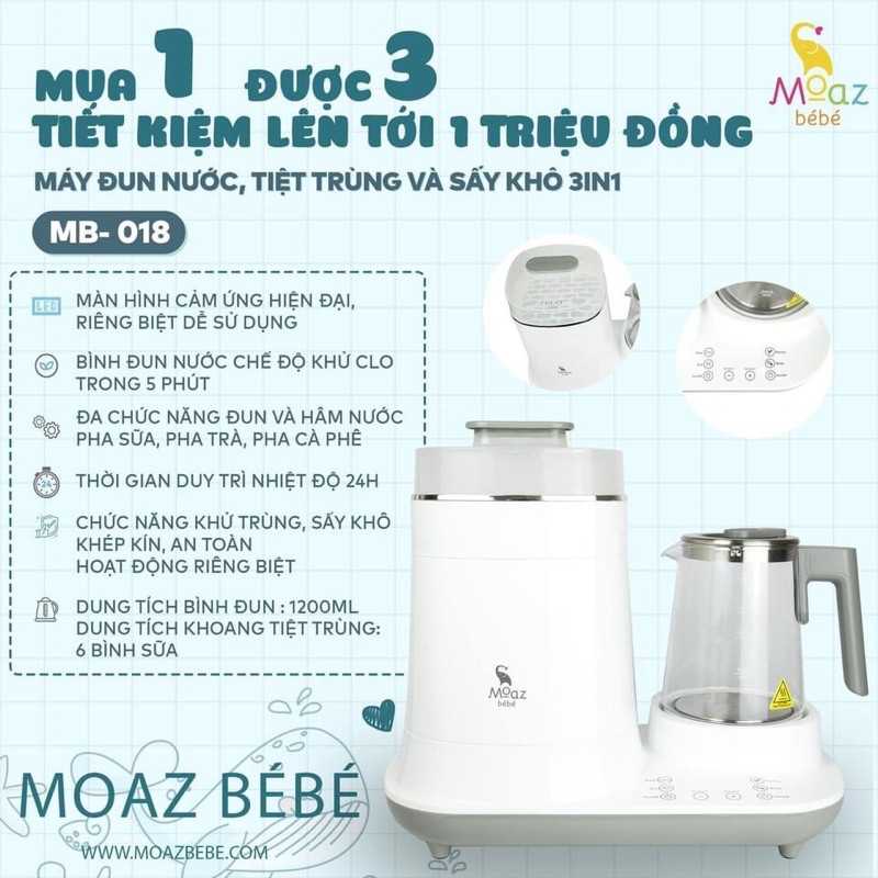 MÁY ĐUN NƯỚC TIỆT TRÙNG SẤY KHÔ 3in1 Moaz BéBé