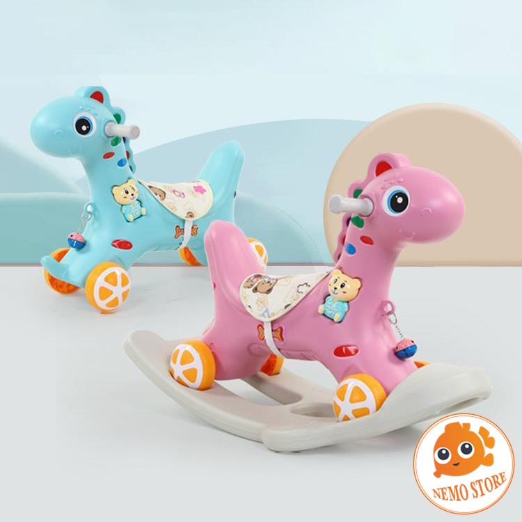 Ngựa bập bênh cho bé kiêm xe chòi chân có nhạc 2 in 1 đồ chơi vận động trong nhà cho bé Nemo Store
