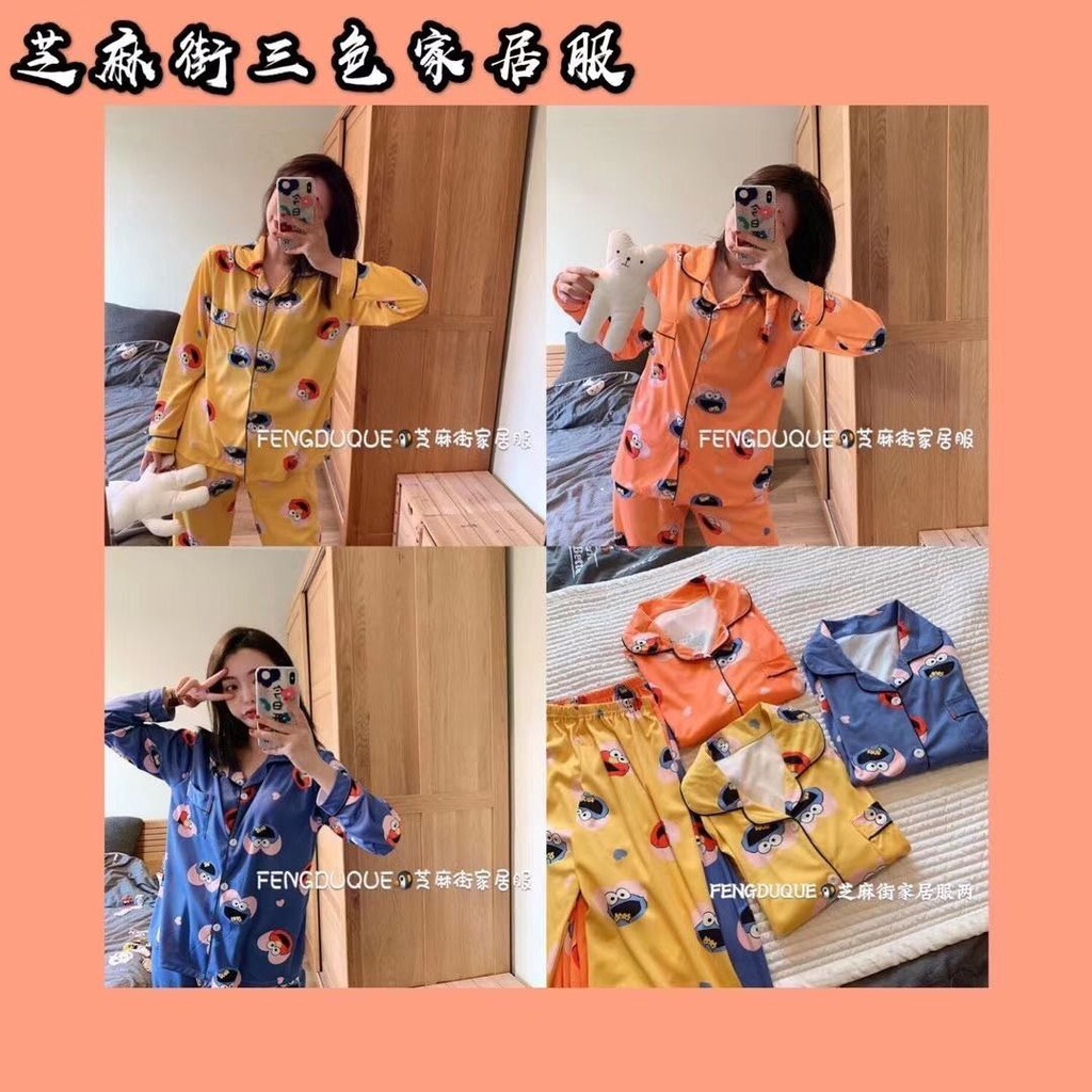 Bộ đồ ngủ tay dài in hình khủng long dễ thương dành cho nam nữ