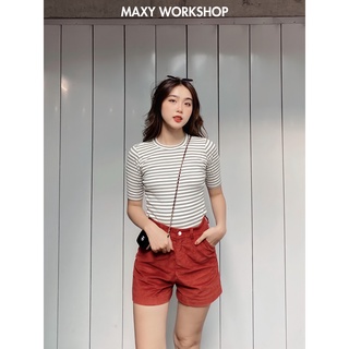 Áo thun tay lỡ ôm dáng Knitted Basic Tee Green Stripped Maxy Workshop