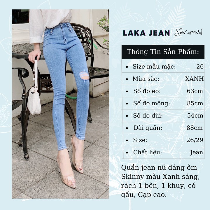 Quần Skinny Jean Ôm Nữ Lưng Cao, Quần Bò Nữ Cạp Cao, Co Giãn Tốt, Siêu Nâng Mông, Màu Xanh B96.06