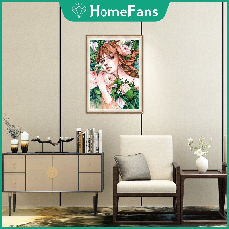 Bộ tranh đính đá 5D họa tiết cô gái hoạt hình độc đáo kích thước 30x40cm DIY