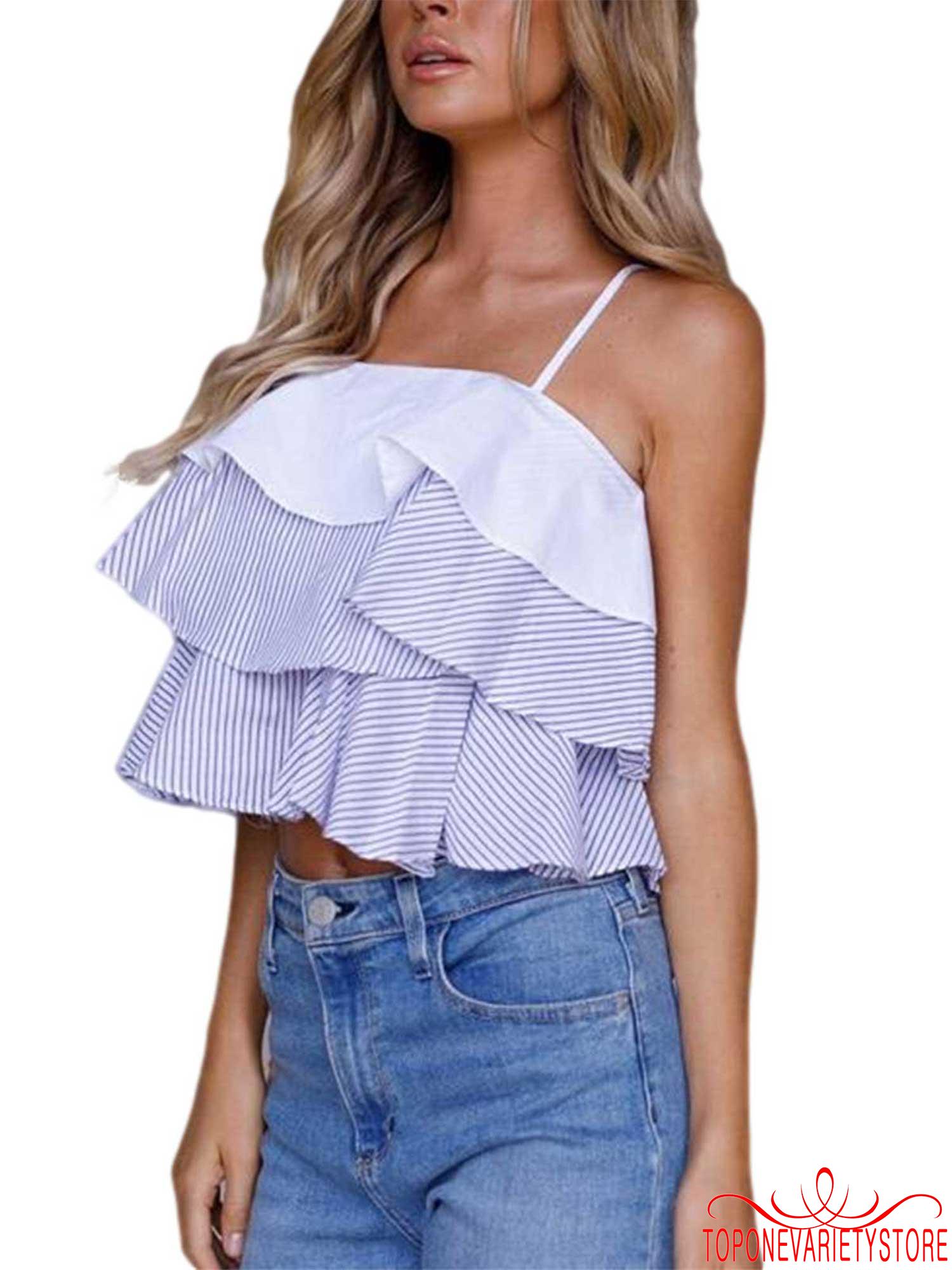 Áo Lửng Hai Dây Họa Tiết Sọc Ngang Quyến Rũ Dành Cho Nữ | BigBuy360 - bigbuy360.vn