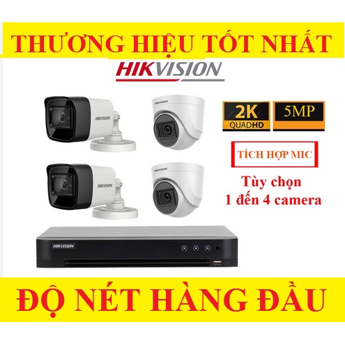 Trọn Bộ Camera 1/2/3/4 Mắt 5Mp Hikvision Chính Hãng tích hợp Mic , Ổ Cứng Tùy Chọn