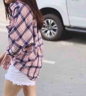 Sơmi Free size Caro hồng (VNXK)