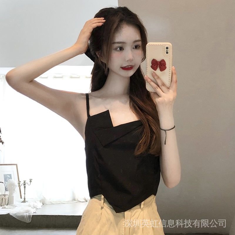 ❤Nguyên Giáp★Áo Không Tay Màu Đen Thiết Kế Không Đồng Đều Xinh Xắn Thời Trang Dành Cho Nữ
