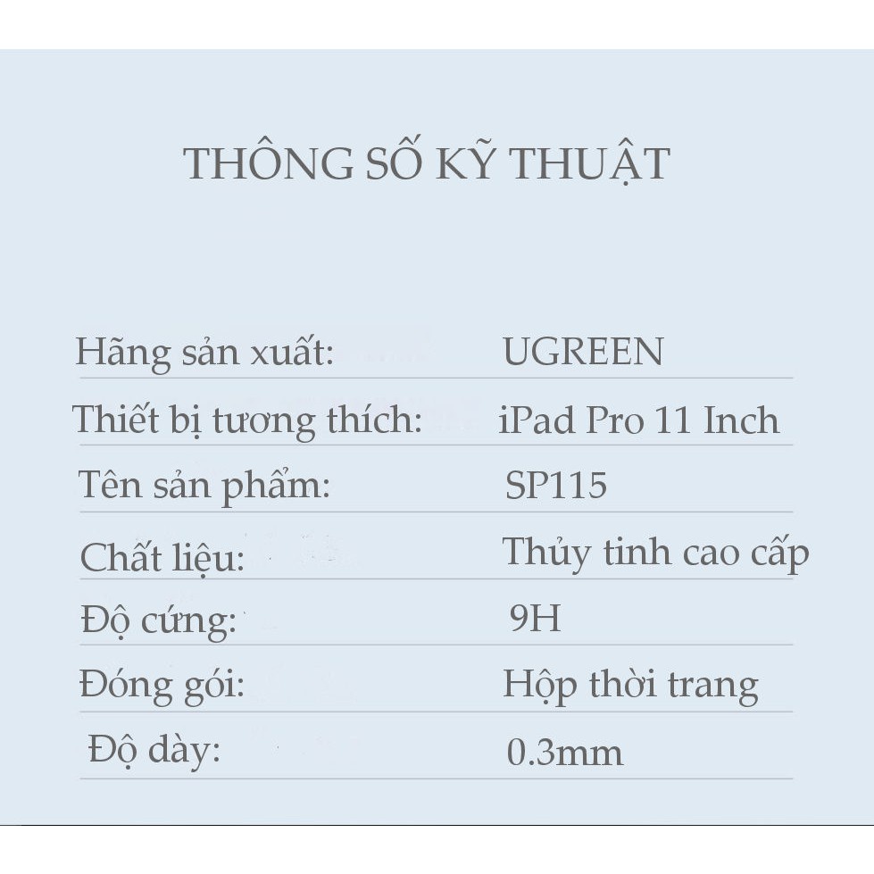 Kính cường lực trong suốt HD độ cứng 9H tràn viền sử dụng cho iPad Pro UGREEN SP115