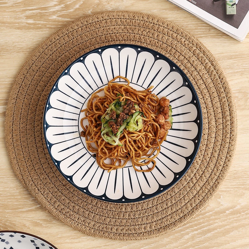 Đĩa Sứ Tròn 8 Inch Dùng Được Trong Lò Vi Sóng Phong Cách Nhật Bản