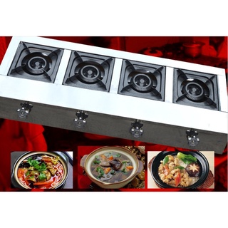 Bếp gas 4 lò bánh xèo - bếp mỳ cay inox 4 cửa - bếp cơm niêu