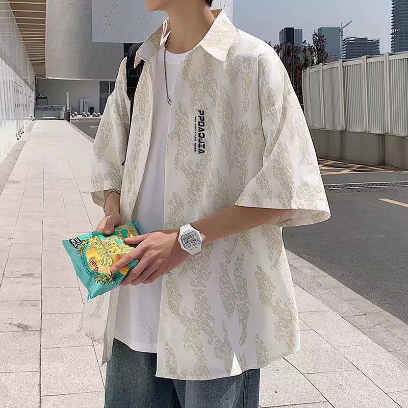 Áo Sơ Mi Tay Ngắn Trơn In Họa Tiết Đơn Giản Phong Cách Hàn Quốc Thời Trang Mùa Hè Cho Nam áo thun from rộng áo sơ mi nam đẹp áo sơ mi cộc tay nam
