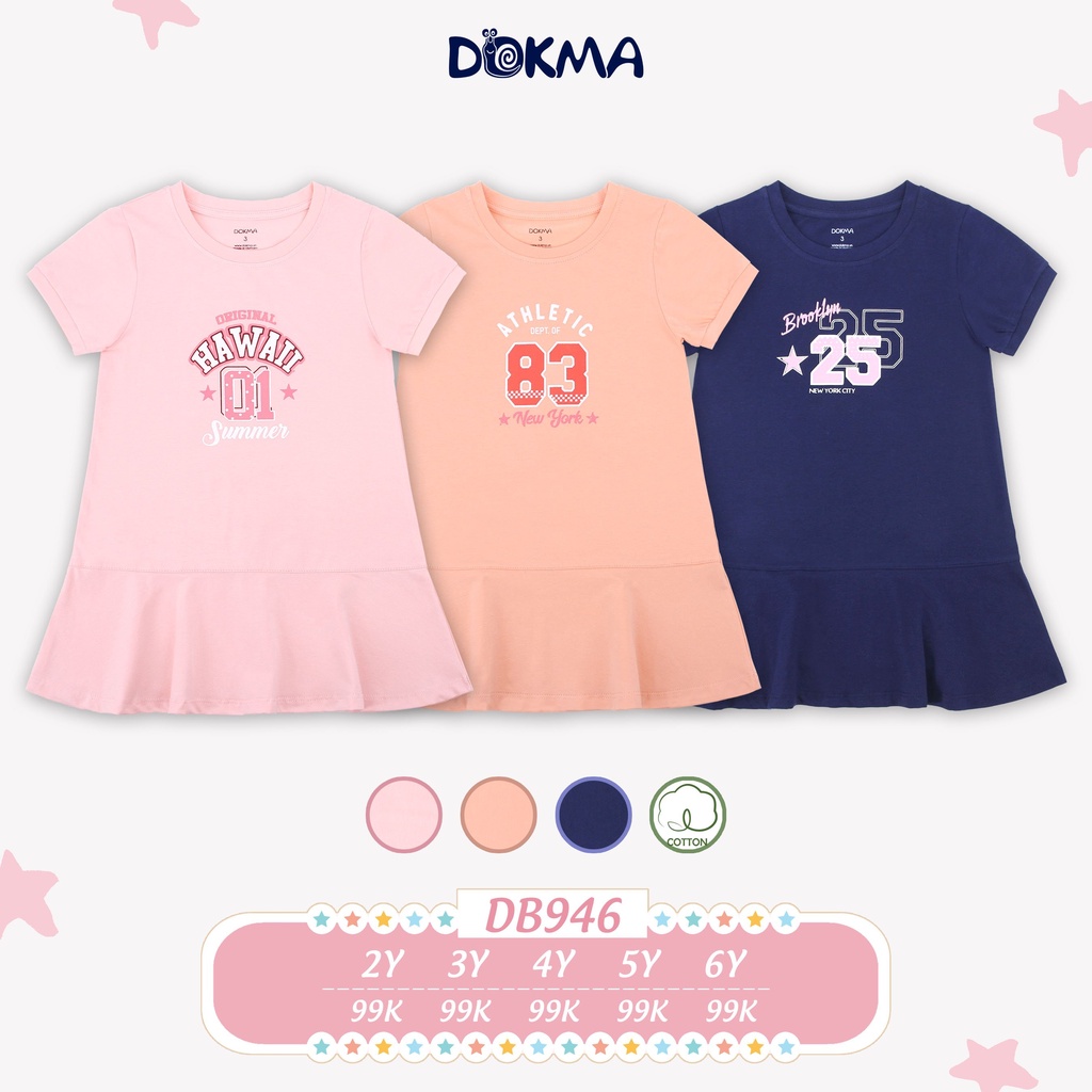 (2->6 tuổi) Váy đầm bé gái Dokma - chất cotton hữu cơ mềm mát, thoáng khí (DB946)