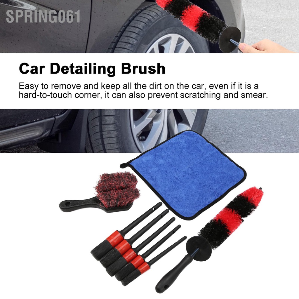 Spring061 Bộ bàn chải chi tiết ô tô 8PCS Công cụ làm sạch bụi bẩn để tẩy rửa