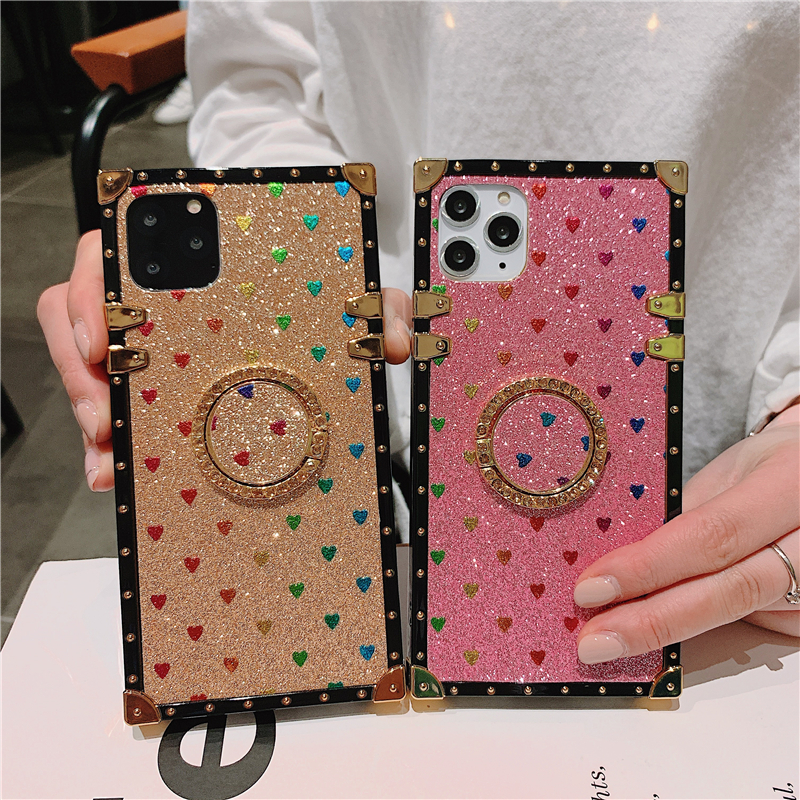 Ốp điện thoại dẻo họa tiết trái tim lấp lánh có nhẫn đỡ cho Samsung Galaxy A21S A71 A51 A20S A10S A81 A21 A31 A91